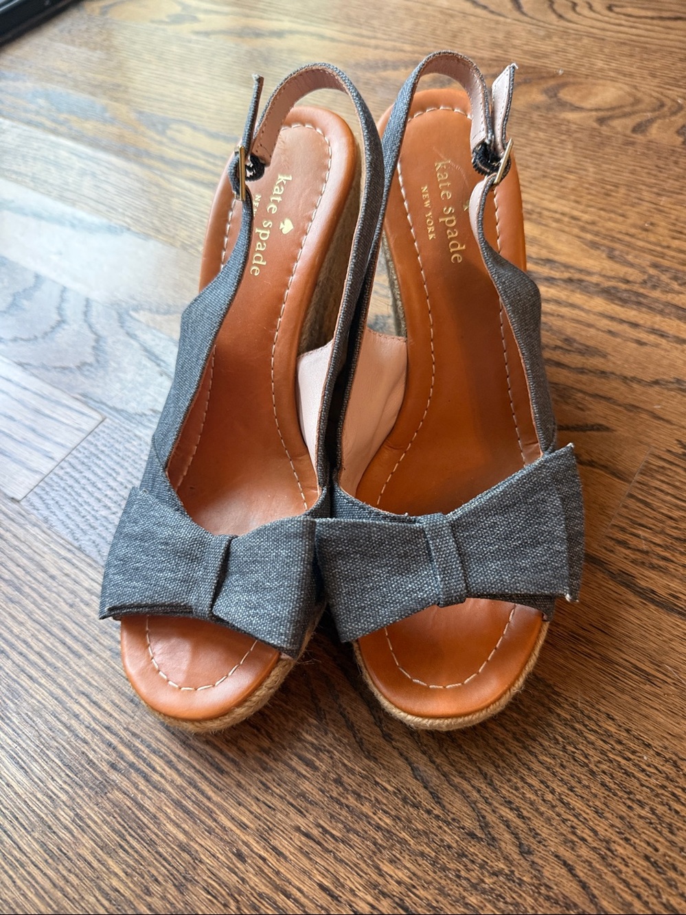kate spade Denim Bow Slingback Espadrille Wedges size 9